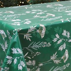 TOILE CIREE EN 140CM FOND VERT BLANC AMBIANCE NOEL