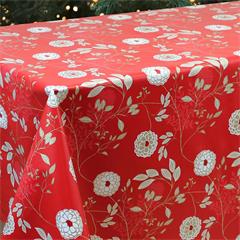 TOILE CIREE EN 140CM FOND ROUGE BLANC AMBIANCE NOEL