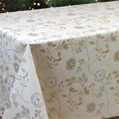 TOILE CIREE EN 140CM FOND BEIGE OR AMBIANCE NOEL