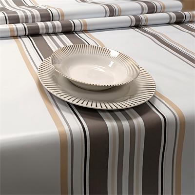 TOILE CIREE EN 140CM BASQUE MARRON FOND LIN BEIGE