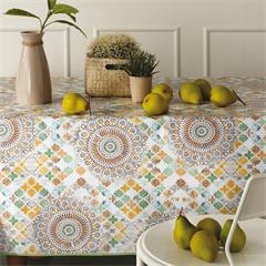 TOILE CIREE EN 140CM ROSACE VERT JAUNE -NF 8032855094486