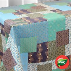 TOILE CIREE ECO-RESPONSABLE SANS PVC EN 137CM INDIE VERT BLEU