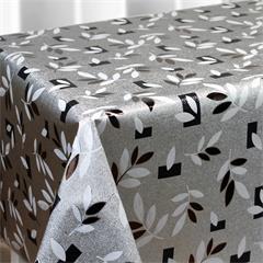 TOILE CIREE LOFT EN 137CM SURFACE EMBOSSEE FEUILLE FOND ARGENTE