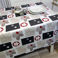 TOILE CIREE EN 140CM CARRES DE FLEURS ROUGE