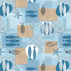 TOILE CIREE EN 140CM POISSON BLEU